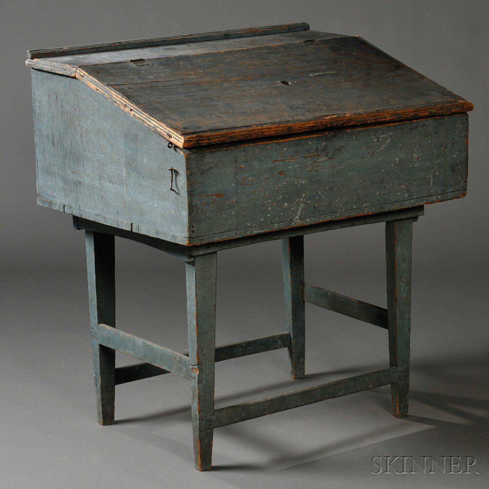 Appraisal: Blue-painted Desk Box on Stand possibly Chester New Hampshire early