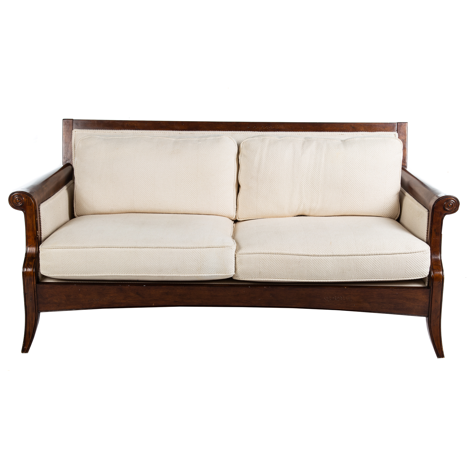 Appraisal: CONTEMPORARY UPHOLSTERED RATTAN SOFA th century two-cushion sofa with rattan