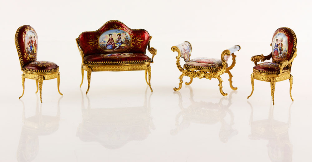 Appraisal: - Limoges Miniature Enameled Furniture Set Four pieces of French