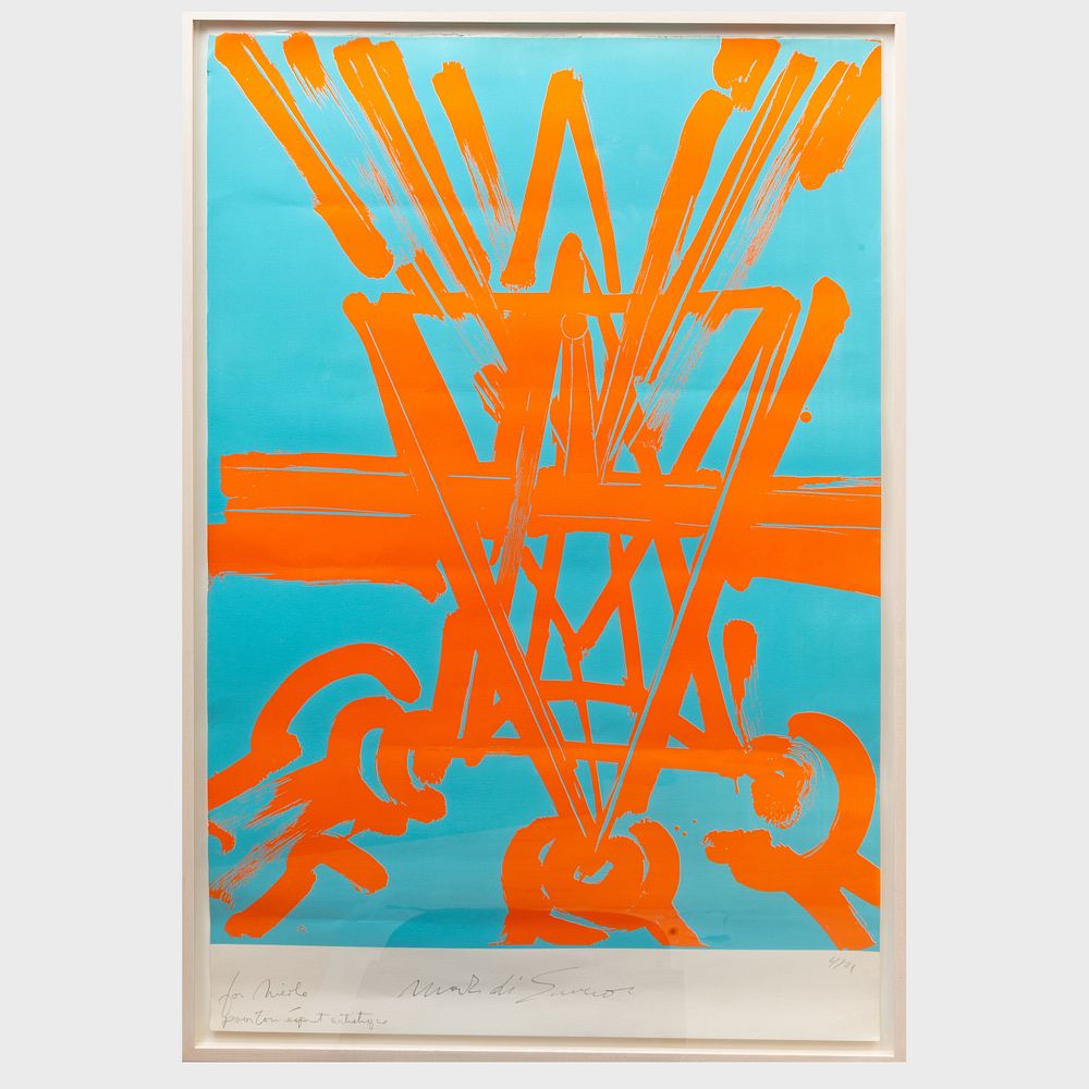 Appraisal: Mark DiSuvero b Untitled Lithograph in orange and blue on