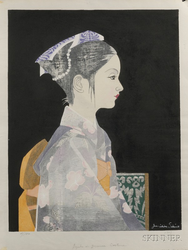 Appraisal: Sekino Jun'ichiro three prints Ayuko in Japanese Costume Gosho-guruma and