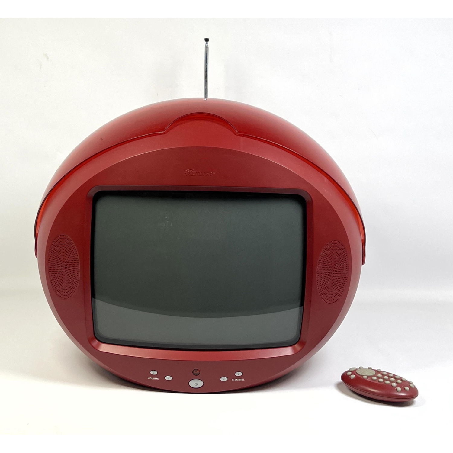 Appraisal: Memorex box color TV with remote Space age design with