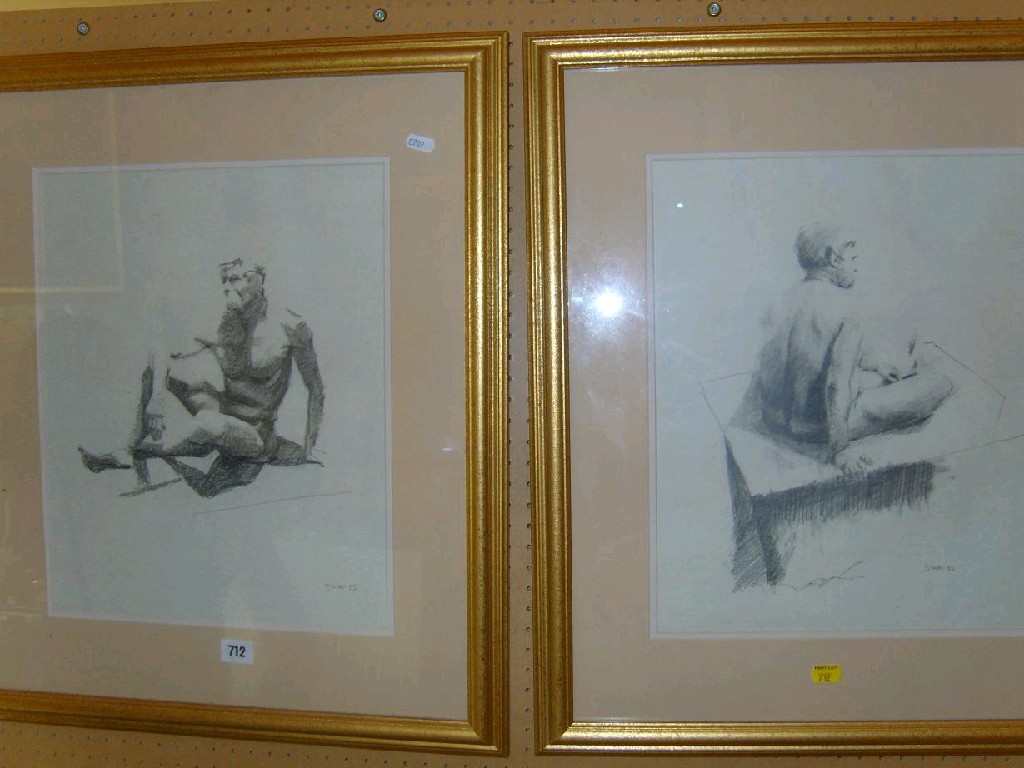 Appraisal: A pair of contemporary pencil studies nude male figures signed