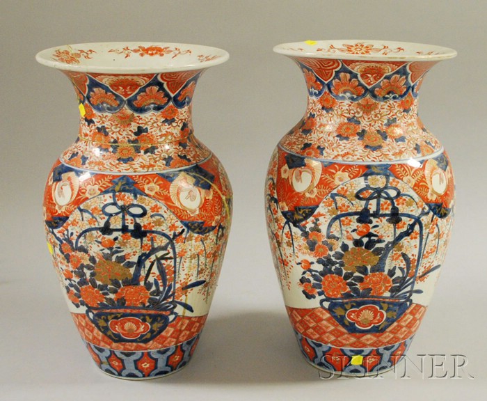 Appraisal: Pair of Large Imari Porcelain Vases one broken and repaired