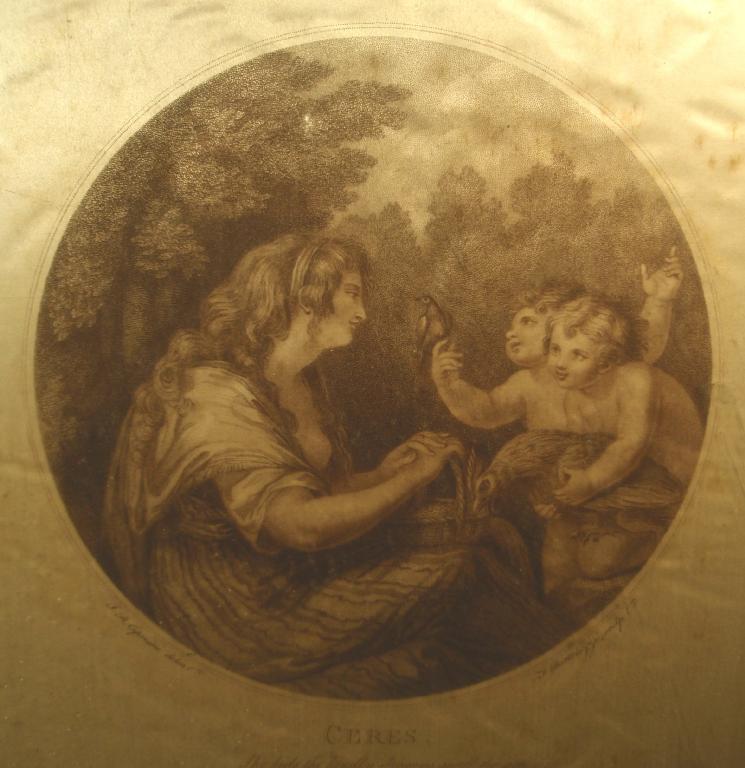 Appraisal: A Bartolozzi vignette of Ceres on silk in a verre