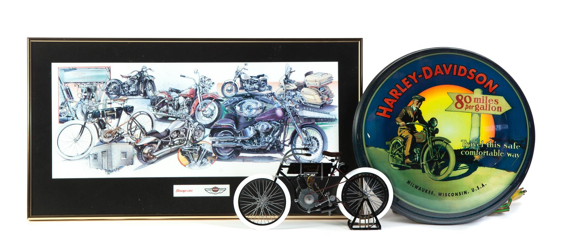 Appraisal: THREE CONTEMPORARY HARLEY DAVIDSON ITEMS One plastic and metal model