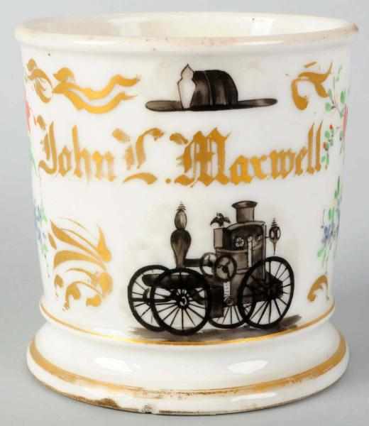 Appraisal: Fire Pumper Shaving Mug Gilt name John L Maxwell Nice