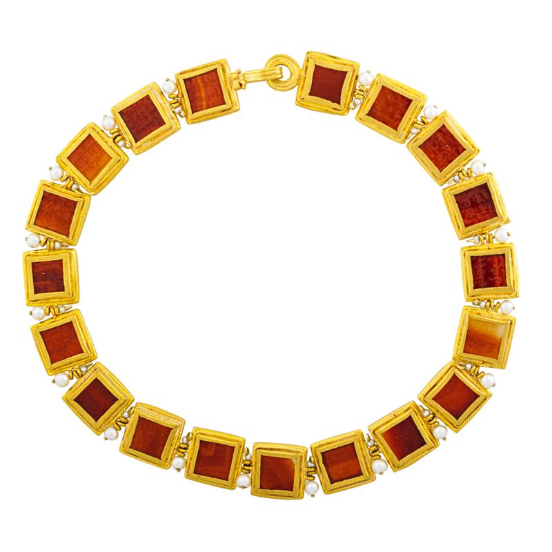 Appraisal: ISLAMIC INSCRIBED CARNELIAN HIGH CARAT GOLD COLLAR Condition Report