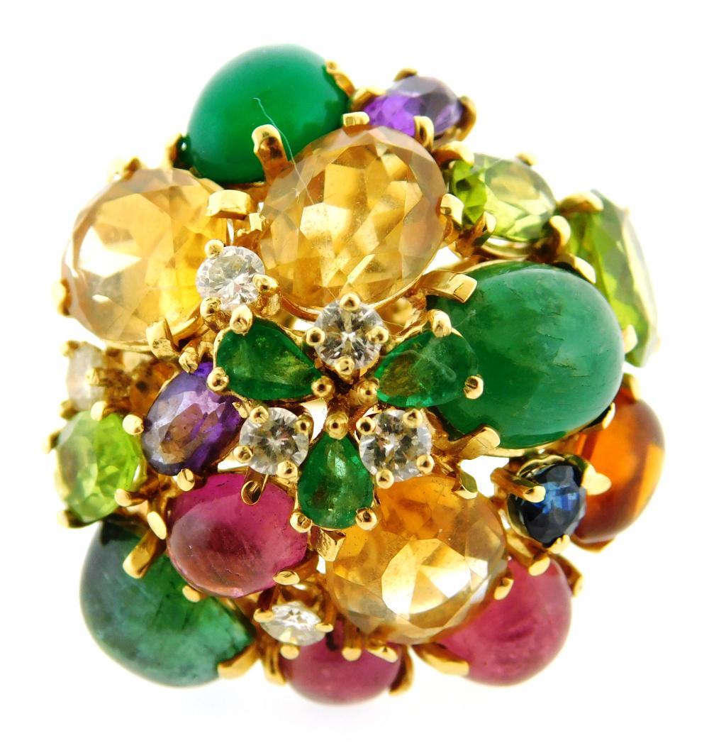 Appraisal: JEWELRY K yellow gold and diamond Tutti Frutti domed cocktail