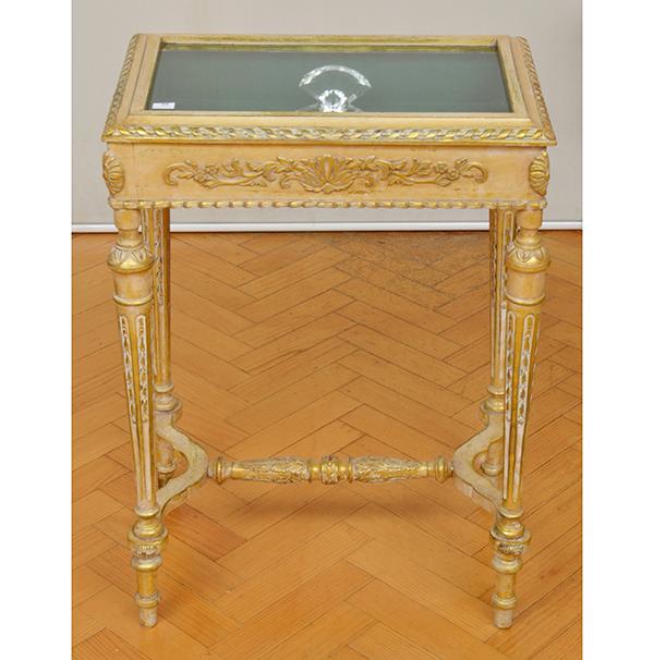 Appraisal: A PAINTED AND GILT WOOD TABLE DISPLAY CASE CONTAINING A