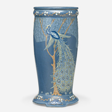 Appraisal: Frederick Hurten Rhead for Roseville Pottery UMBRELLA STAND WITH PEACOCK