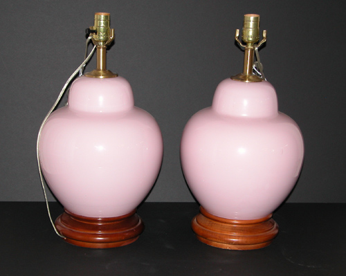 Appraisal: Pair of Pink Glass Ginger-Jar Shaped Lamps th century Unknown