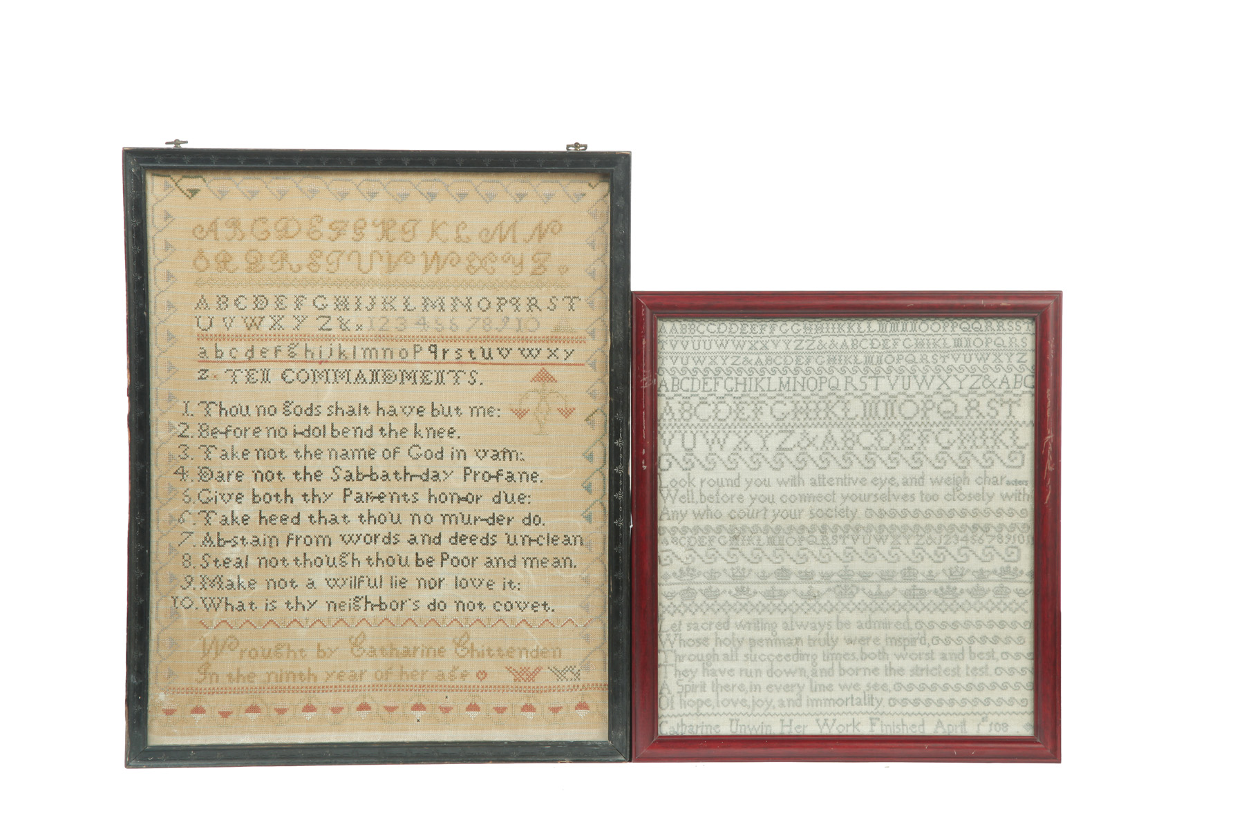 Appraisal: TWO FRAMED ENGLISH SAMPLERS First half- th century Linen with