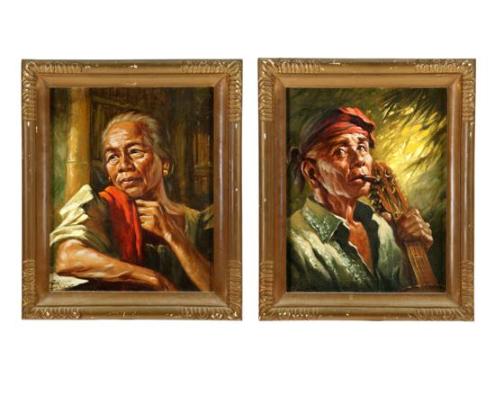 Appraisal: TWO PORTRAITS BY SIMON SAULOG PHILIPPINES D Oil on canvas