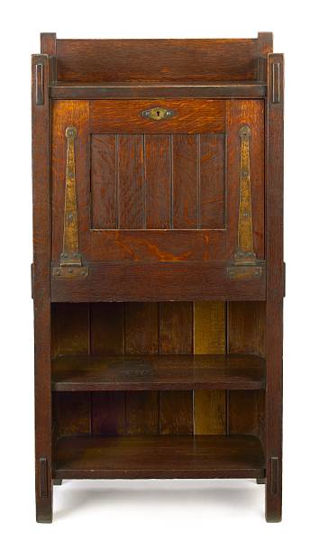 Appraisal: An early Gustav Stickley oak drop front desk model -