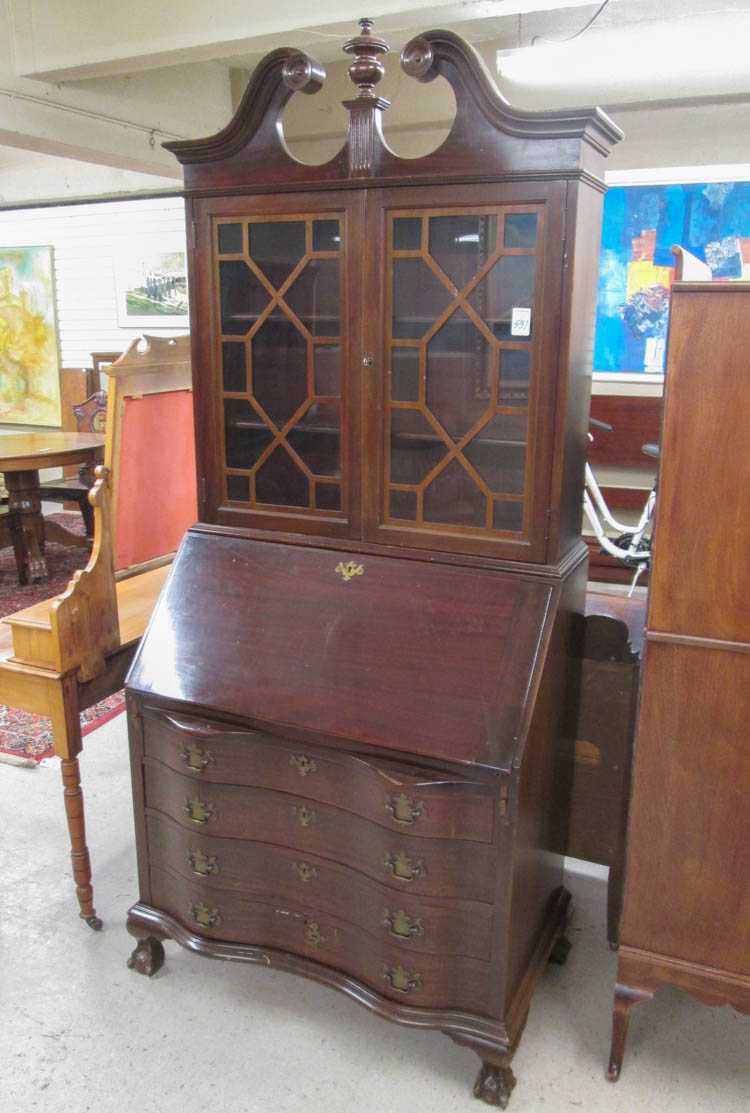 Appraisal: CHIPPENDALE STYLE MAHOGANY SECRETARY BOOKCASE Maddox Furniture Co Jamestown New