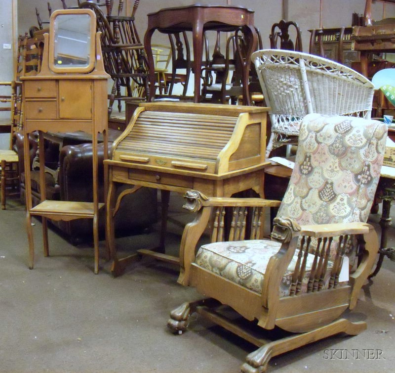 Appraisal: Three Pieces of Late Victorian Oak Furniture a spindle-sided Morris-type