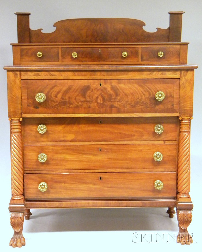 Appraisal: Empire Carved Mahogany and Mahogany Veneer Bureau J W Hill