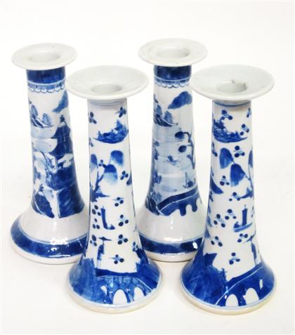 Appraisal: Four Chinese Export Porcelain blue and white candlesticksIncluding two pair