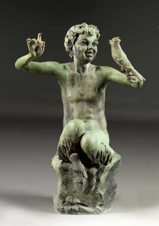 Appraisal: Ephraim Keyser American - Faun With Bird bronze verdigris patinated