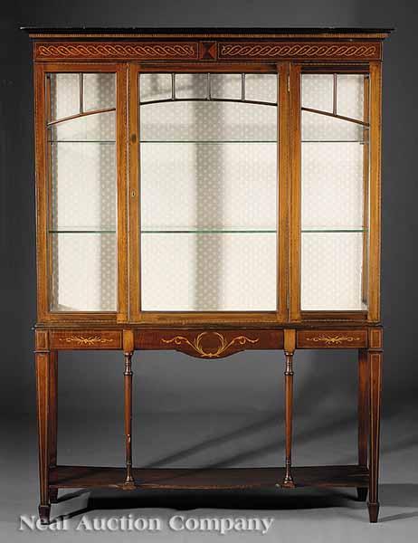 Appraisal: An Edwardian Satinwood Inlaid Mahogany China Cabinet c the molded