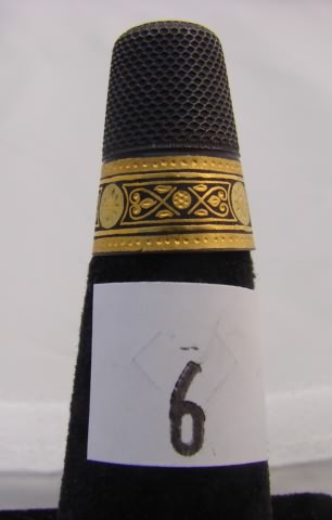 Appraisal: German steel thimble with damascene gold work