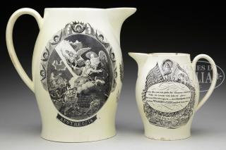 Appraisal: GROUP OF TWO LIVERPOOL HISTORIC JUGS Jug features a large