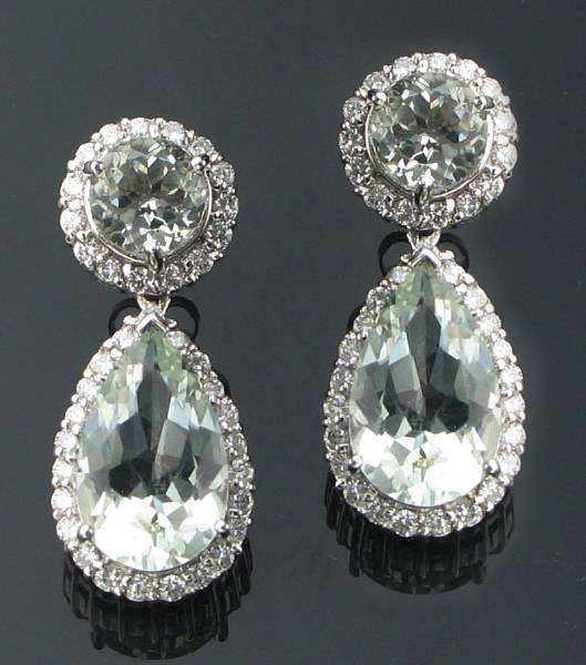 Appraisal: A pair of green quartz diamond and k white gold