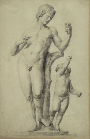 Appraisal: Old Master Graphite Drawing of a Faun and Putto Signed