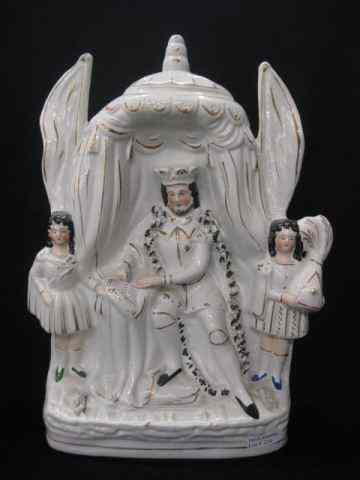 Appraisal: Staffordshire Pottery Figurine Princeand attendants fancy applied trim '' tall