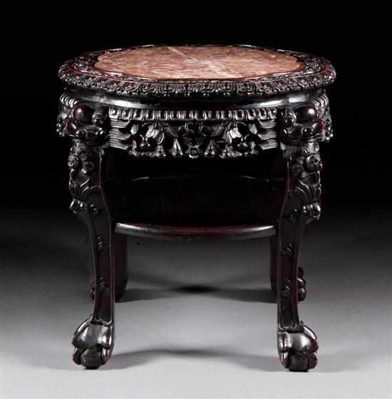 Appraisal: Chinese Export carved hardwood plant stand with shaped marble inset