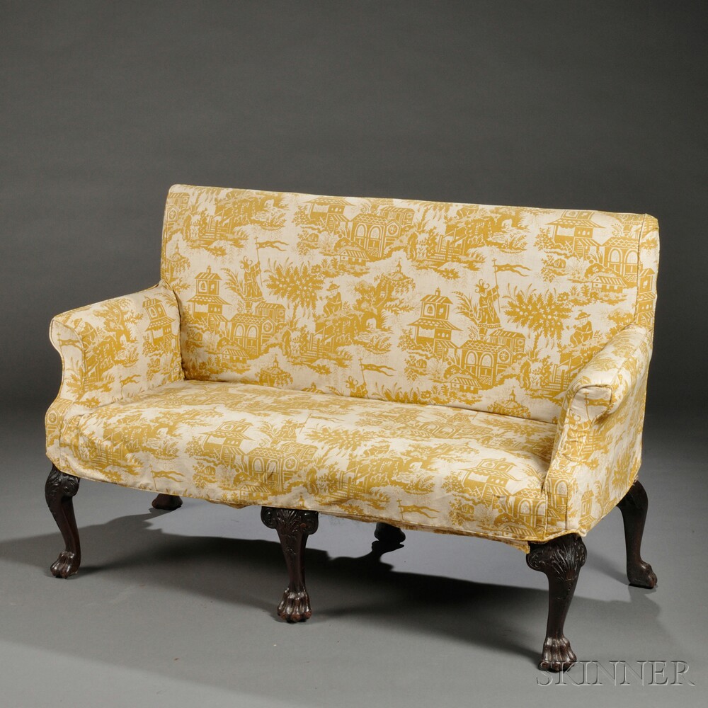 Appraisal: Georgian-style Upholstered Mahogany Settee England th century with flat back