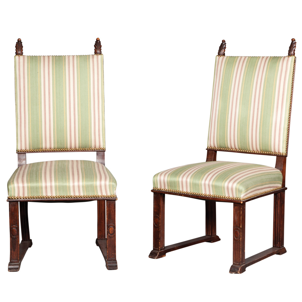 Appraisal: Pair of Renaissance Style Walnut Side Chairs Each padded backrest