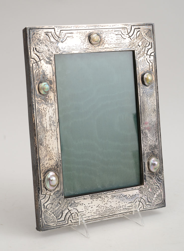 Appraisal: MARCUS CO SILVER PICTURE FRAME With mother-of-pearl mounts x in