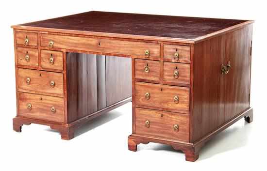 Appraisal: Georgian style mahogany partner's desk th century rectangular leather-trimmed top