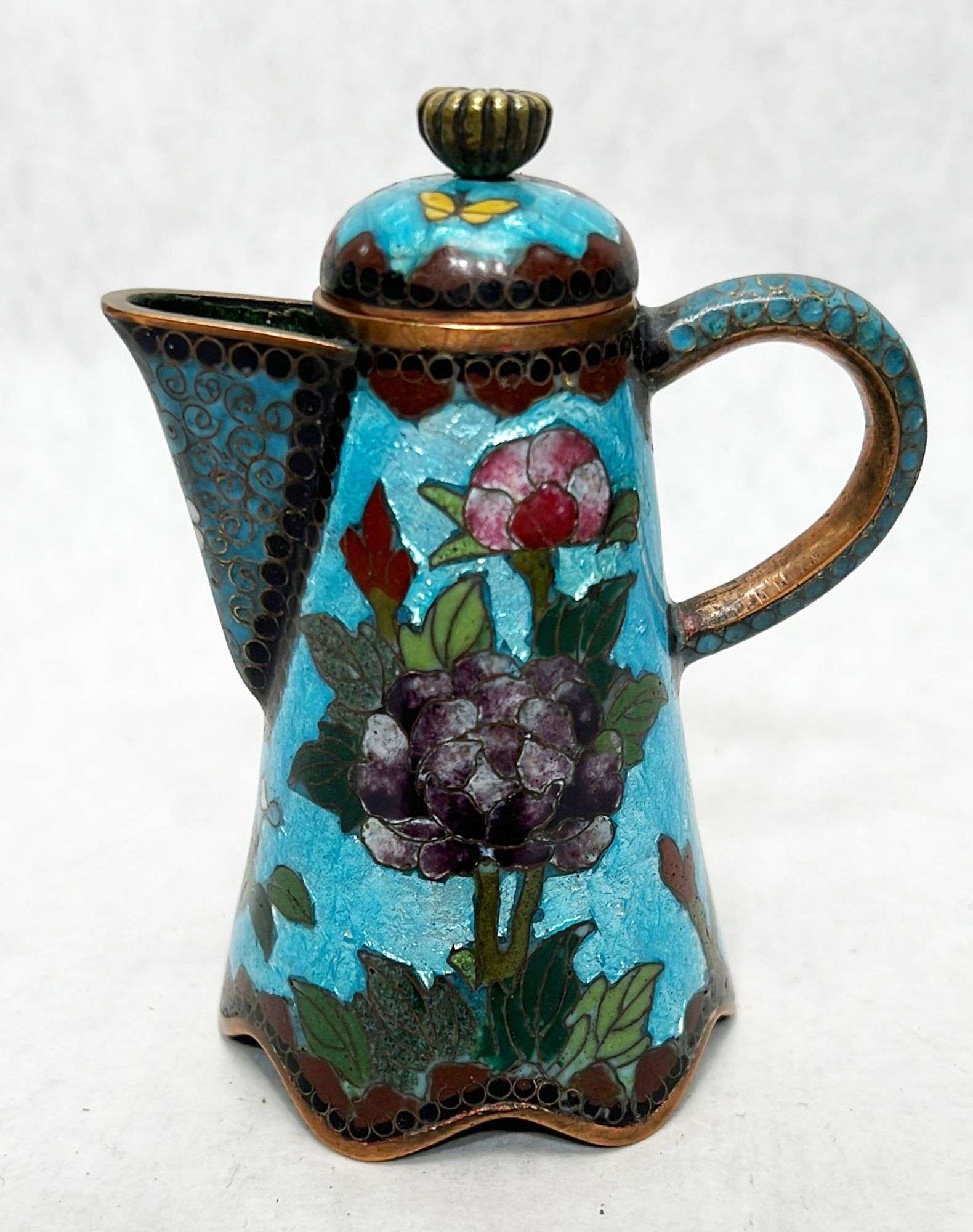 Appraisal: Japanese Ginbari Cloisonne Miniature Chocolate Pot tall Condition Good overall