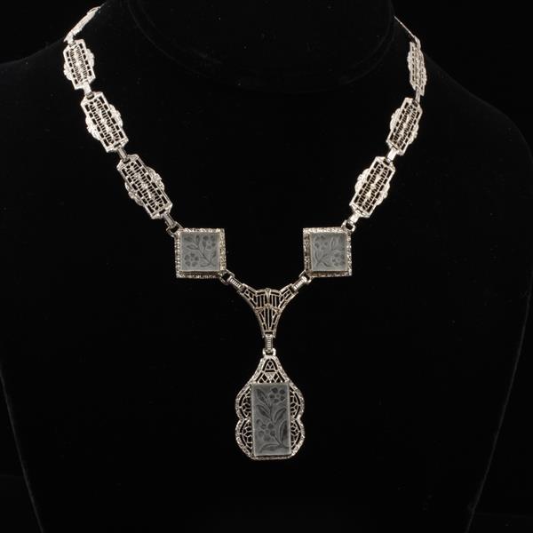 Appraisal: Edwardian Art Deco Sterling Silver Filigree Necklace set with Floral