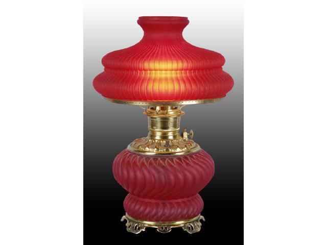 Appraisal: Red Satin Glass Gone with the Wind Lamp Description Electrified