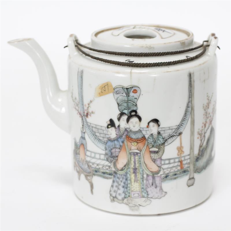 Appraisal: Antique Chinese Porcelain Famille Rose Hand-Painted Teapot H x W