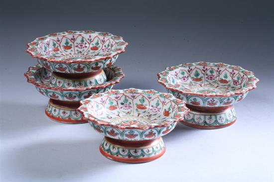 Appraisal: FOUR CHINESE FAMILLE ROSE PORCELAIN THAI MARKET STEM BOWLS th