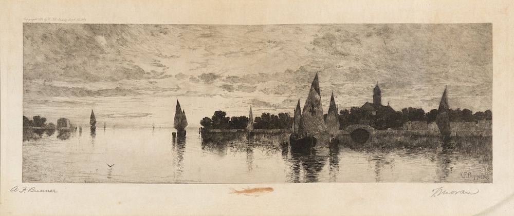 Appraisal: Thomas Moran after A F Bunner Fishing Boats After Andrew