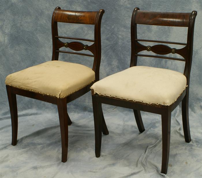 Appraisal: Pair string inlaid walnut veneer Regency side chairs C h