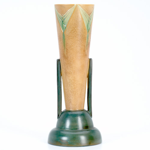 Appraisal: ROSEVILLE Rare Futura flaring vase with green stepped base and