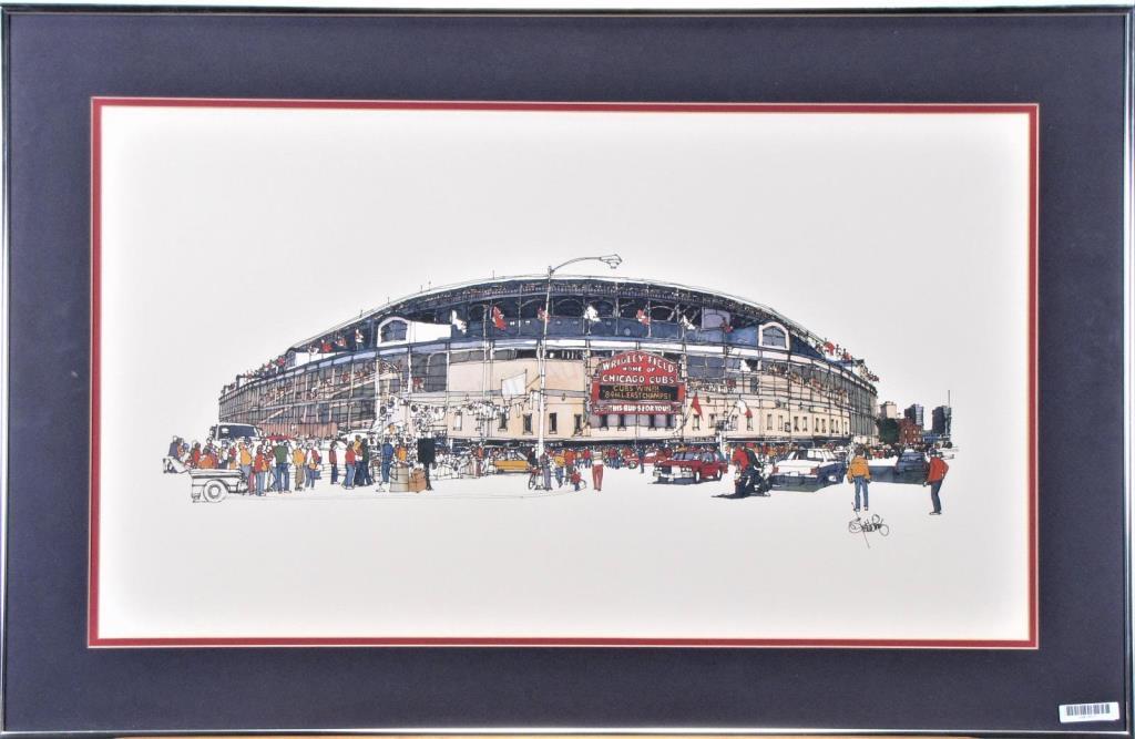 Appraisal: A signed lithograph depicting Wrigley Field during NL East division