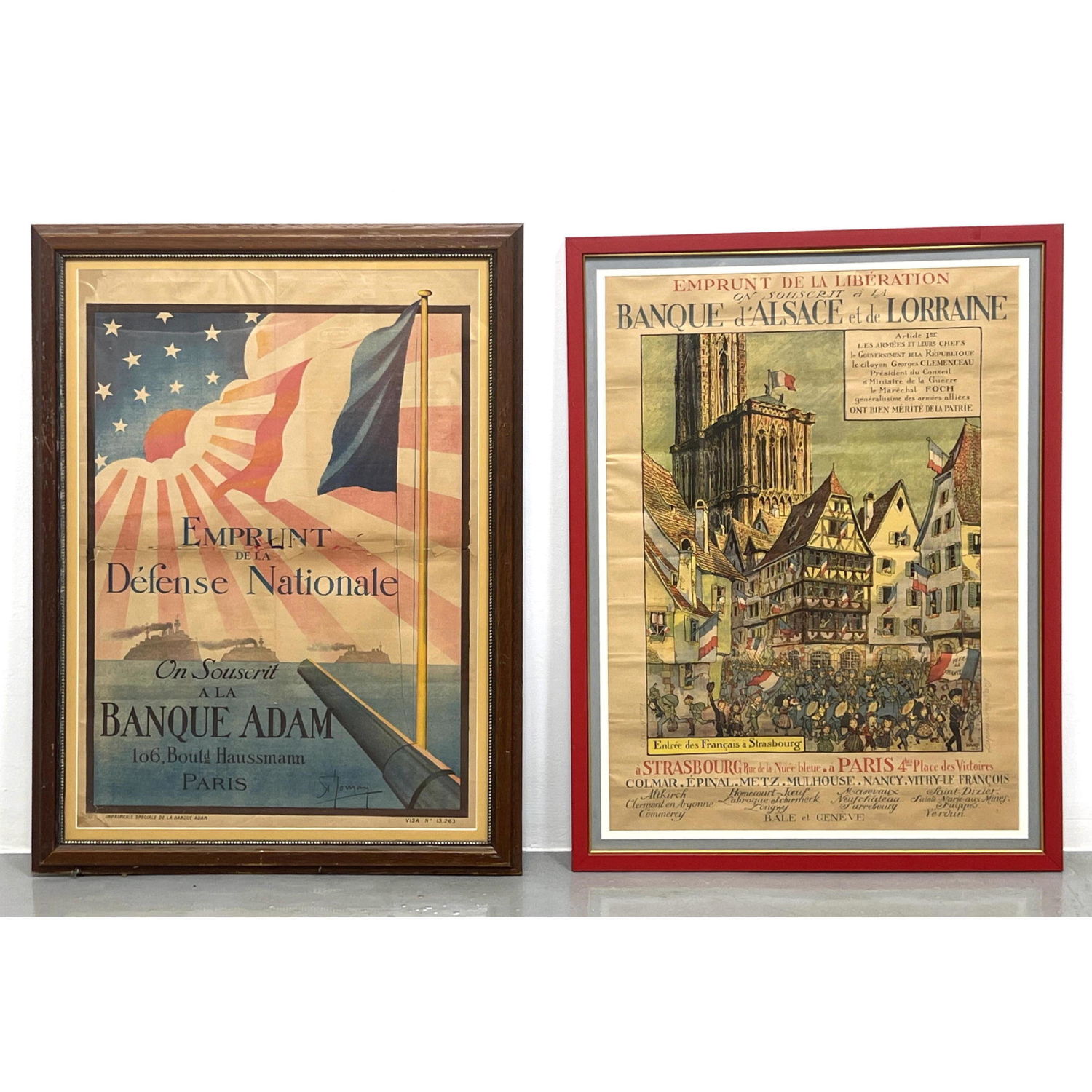 Appraisal: pc French World War Propaganda Posters Framed Empruntde la Defense