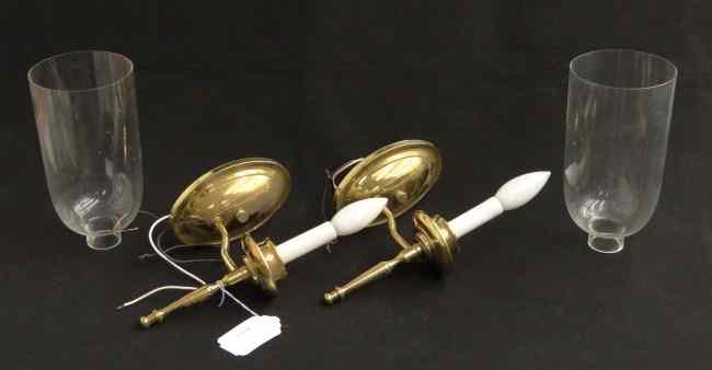 Appraisal: Pair brass sconces with shades