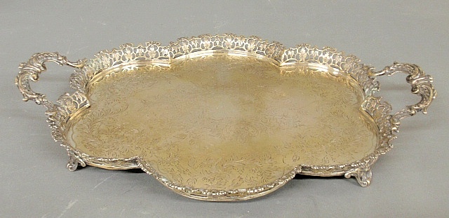 Appraisal: - Continental silver serving tray with foliate scroll handles prob