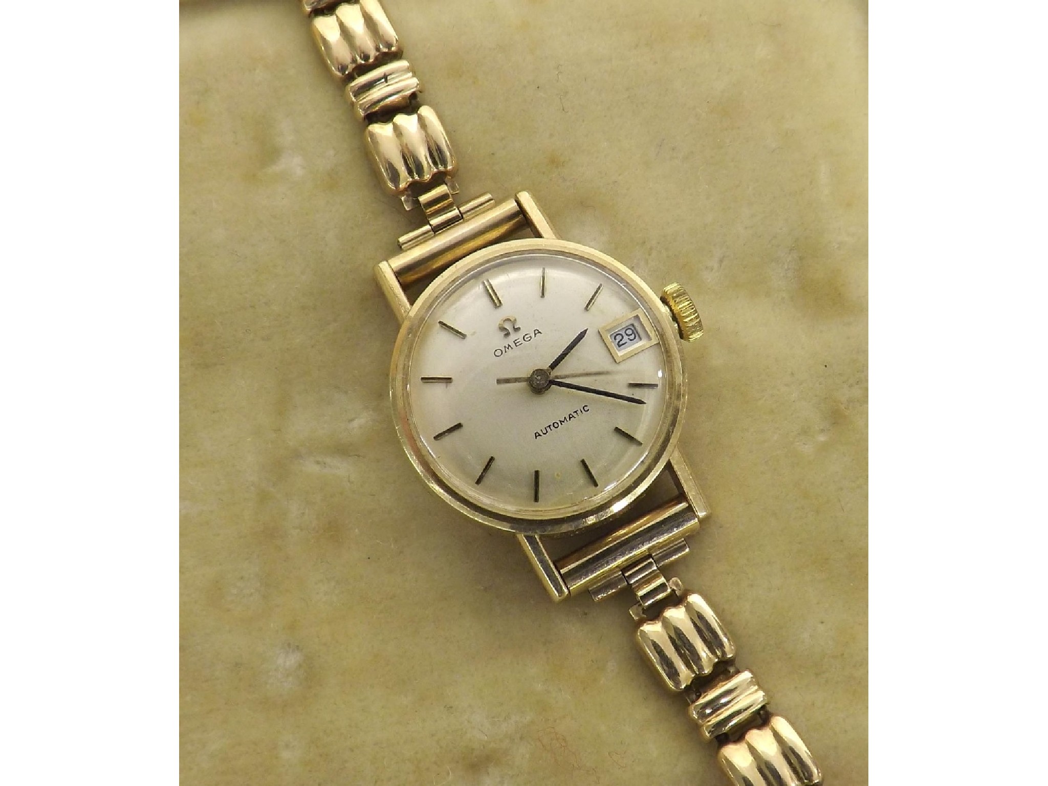 Appraisal: Omega automatic ct lady's bracelet watch circa silvered dial with