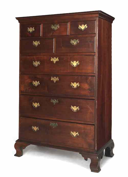 Appraisal: Pennsylvania Chippendale walnut tall chest ca h w