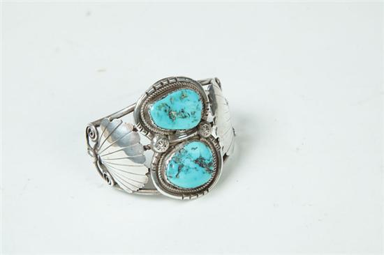 Appraisal: BRACELET Southwestern nd half- th century silver and turquoise Cuff